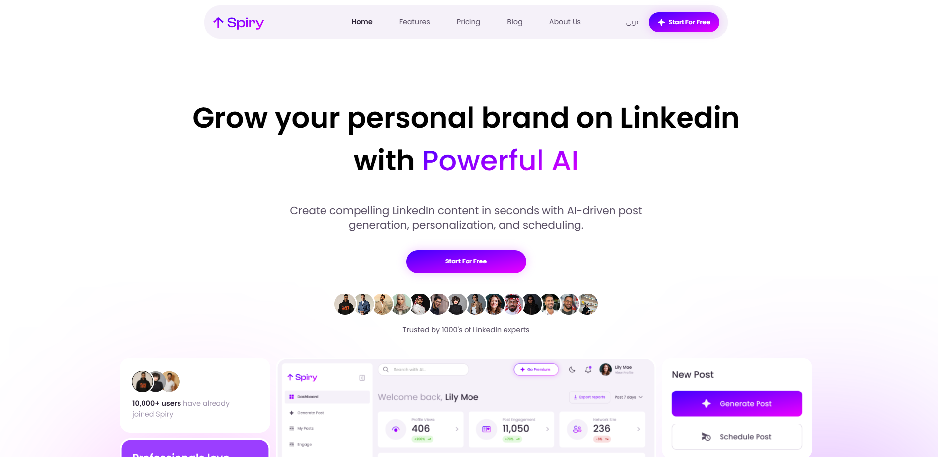 Spiry is an AI-powered LinkedIn personal branding platform designed to help professionals create content, schedule posts, and engage strategically to grow visibility, authority, and inbound opportunities without spending hours on LinkedIn.