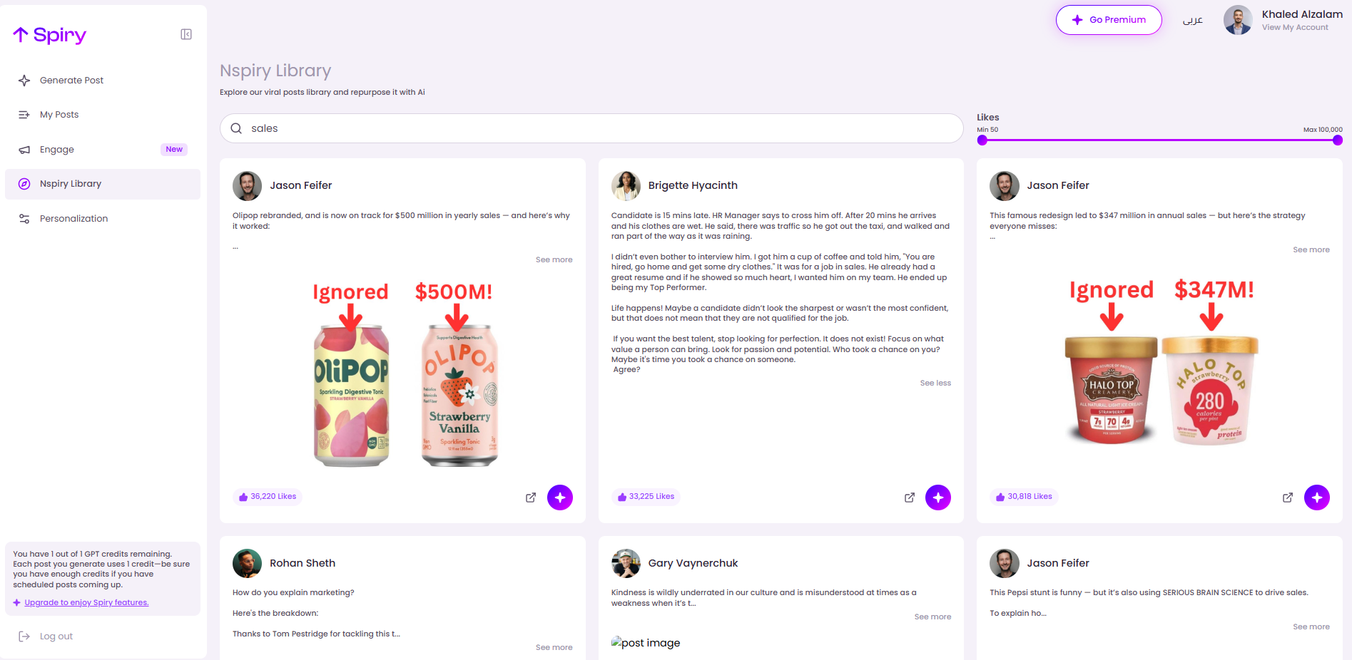 Browse a curated library of high-performing viral LinkedIn posts. Instantly repurpose proven content into original posts aligned with your voice and niche, helping you grow faster by using formats and ideas that already work.